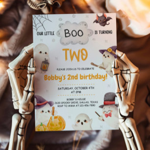 Our Little Boo Turning Two Halloween 2nd Birthday Invitation