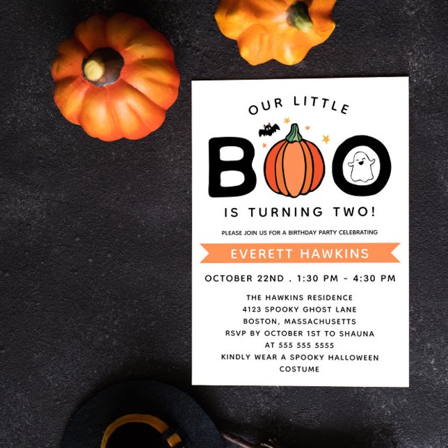 Our Little Boo White Halloween Birthday Party Invitation (Creator Uploaded)