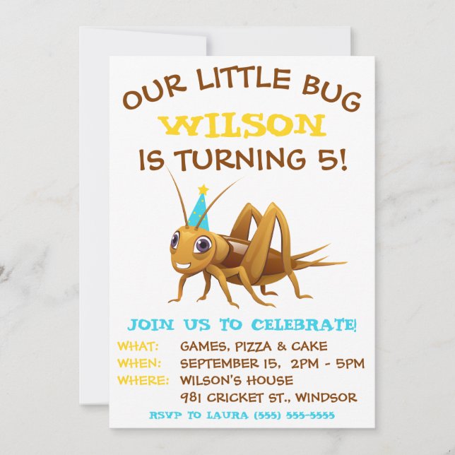 Our Little Bug, Cricket, Birthday Party Invitation (Front)