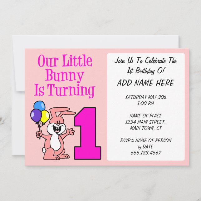 Our Little Bunny Is Turning One Invitation (Front)