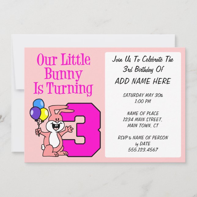 Our Little Bunny Is Turning Three Invitation (Front)