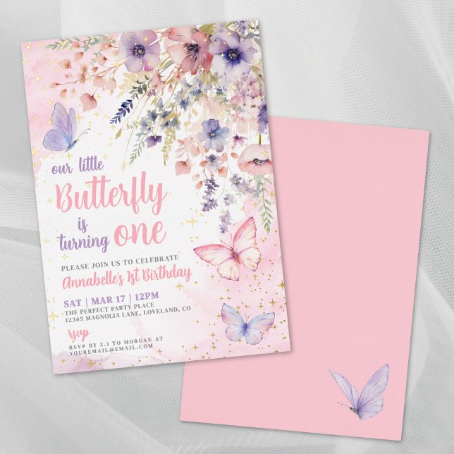 Our Little Butterfly Girl's Birthday Pink Gold (Our Little Butterfly Girl's Birthday Pink Gold Foil Invitation)
