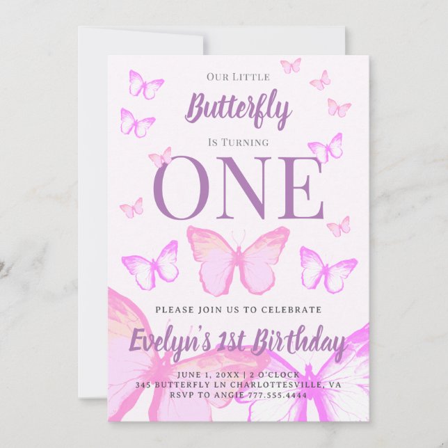 Our Little Butterfly Girls Pastel Pink Birthday Invitation (Front)