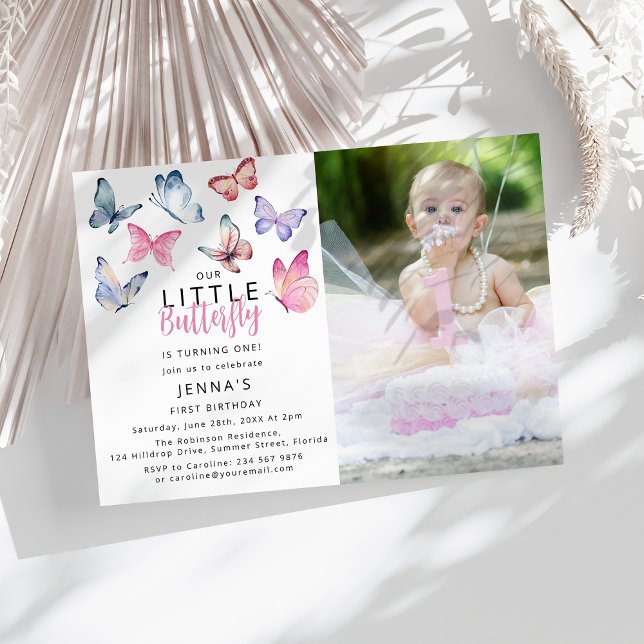 Our Little Butterfly Photo Birthday Party Invitation (Creator Uploaded)