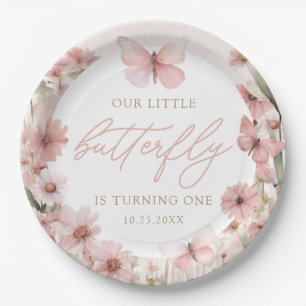 Our Little Butterfly Pink Girls Birthday Paper Plate
