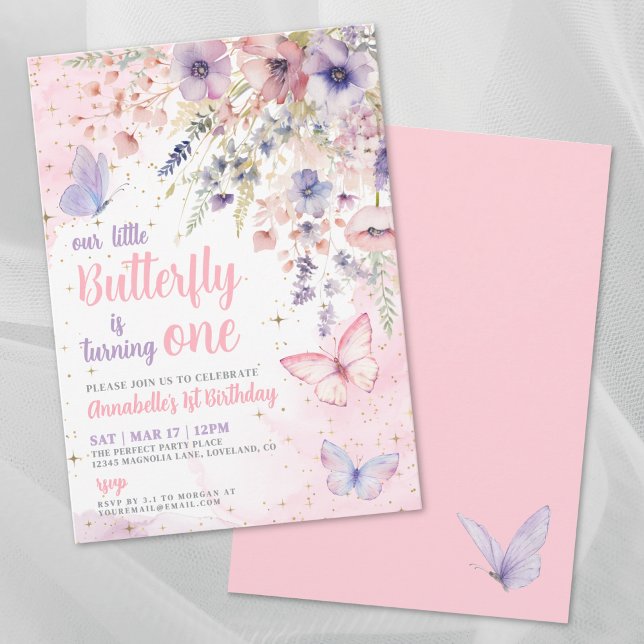 Our Little Butterfly Pink Girl's Birthday Party Invitation (Our Little Butterfly Pink Girl's Birthday Party Invitation)