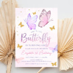 Our Little Butterfly | Pink Purple Girl Birthday Invitation<br><div class="desc">Our little butterfly pink purple gold girl birthday invitation.</div>