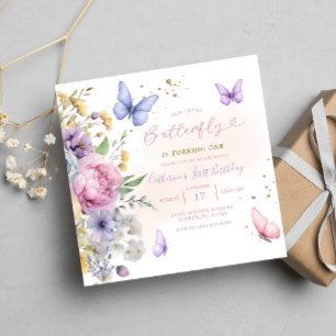 Our Little Butterfly Pink Wildflower 1st Birthday Invitation