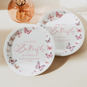 Our Little Butterfly Soft Pink Birthday Party Paper Plate