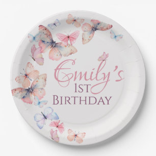 Our Little Butterfly -Watercolor Colourful Birthda Paper Plate
