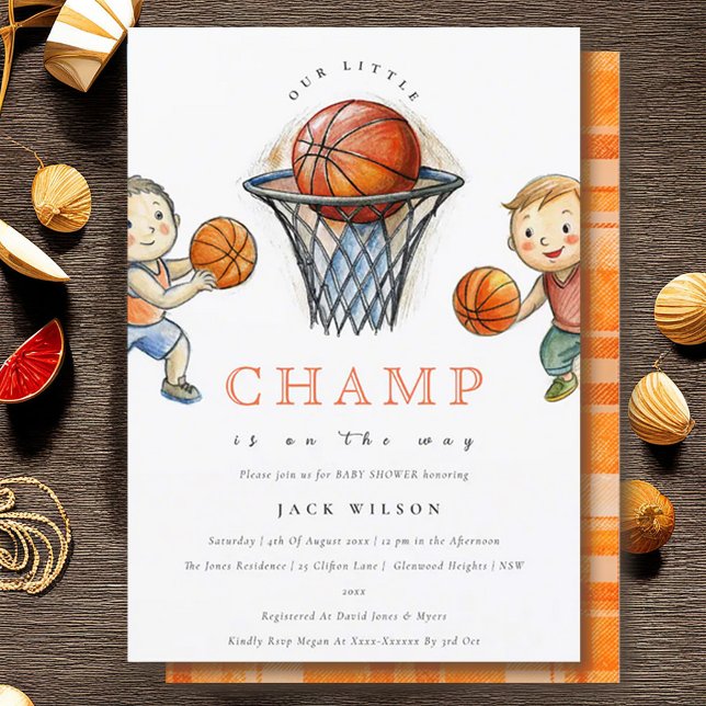Our Little Champ Basketball Basket Boy Baby Shower Invitation (Creator Uploaded)