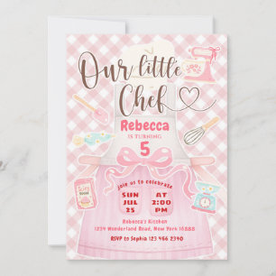 Our Little Chef Girl Pink Gingham Baking Birthday Invitation