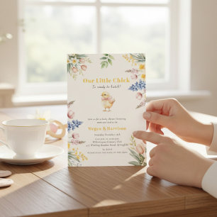 Our Little Chick Watercolor Floral Baby Shower  Invitation
