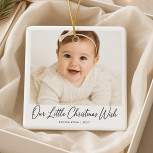Our Little Christmas Wish Personalised Baby Photo Ceramic Ornament