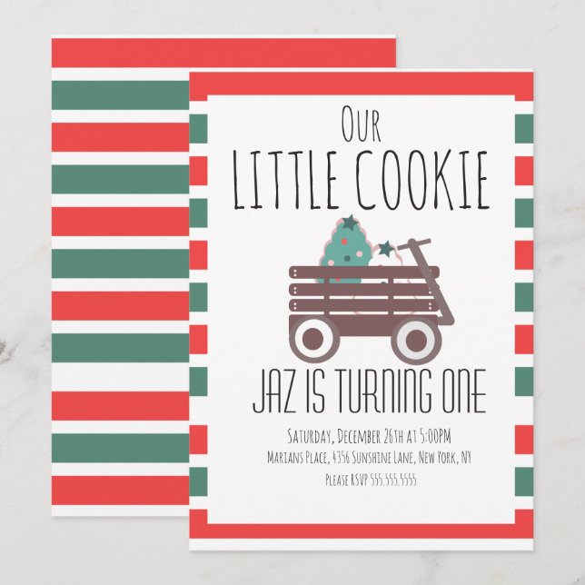 Our Little Cookie Christmas First Birthday Wagon Invitation (Front/Back)