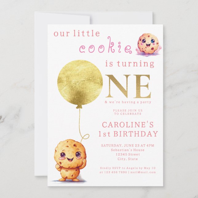 Our Little Cookie Is Turning ONE Cute 1st Birthday Invitation (Front)