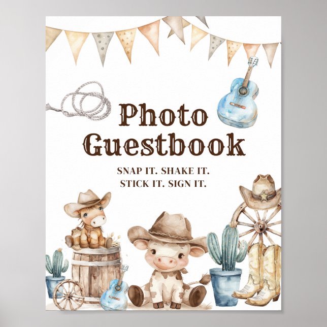 Our Little Cowboy Baby Shower Photo Guestbook (Front)