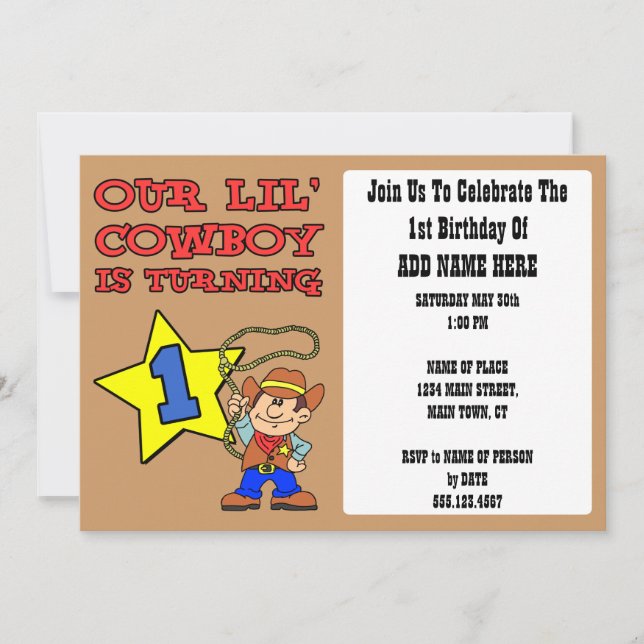 Our Little Cowboy Is Turning One Invitation (Front)