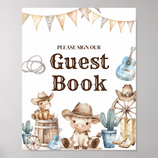 Our Little Cowboy Wild West Baby Shower Guest Book (Front)