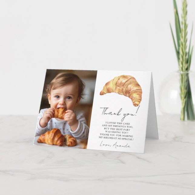 Our Little Croissant 1st Birthday Thank you Card (Front)