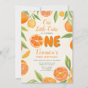 Our Little Cutie is One Orange 1st Birthday Floral Invitation