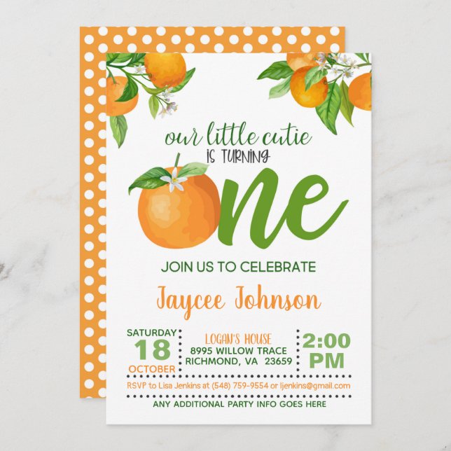 Our Little Cutie is Turning One Invitation - OD (Front/Back)