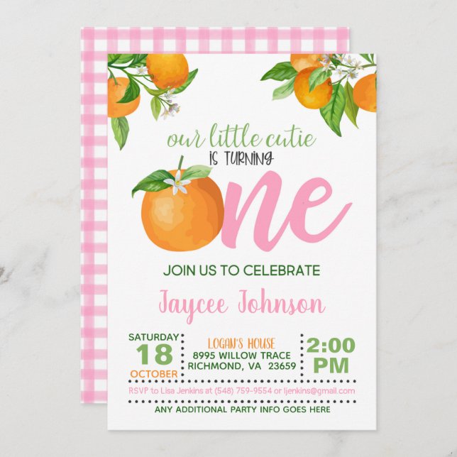 Our Little Cutie is Turning One Invitation - PP (Front/Back)