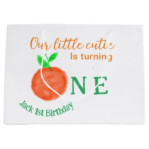 Our little cutie orange one birthday citrus fruit  large gift bag