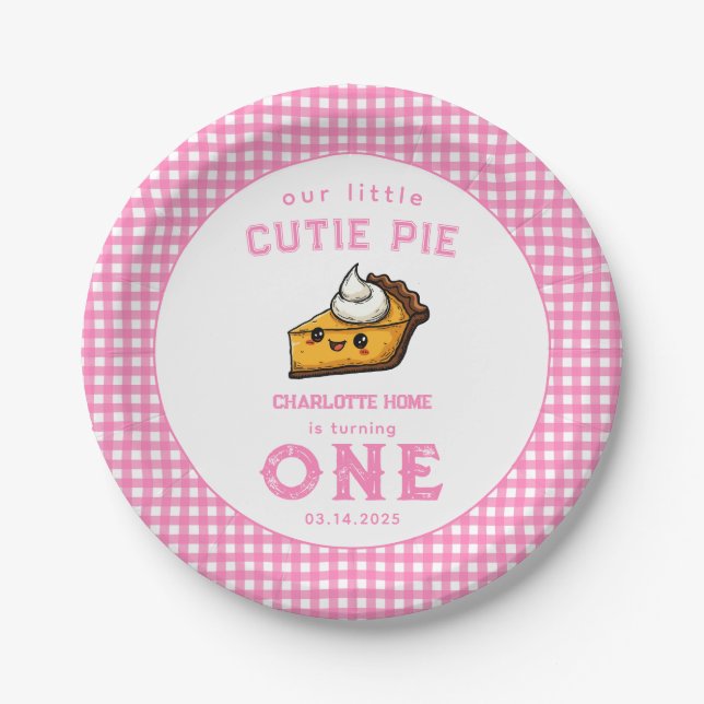 Our Little Cutie Pi Day 1st Birthday pink Paper Plate (Front)