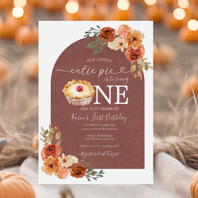 Our Little Cutie Pie Boho Arch Floral 1st Birthday Invitation (Creator Uploaded)