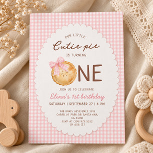Our little Cutie Pie Pink gingham first birthday Invitation