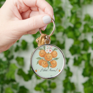 Our Little Cutie Watercolor Mandarin Orange Floral Key Ring