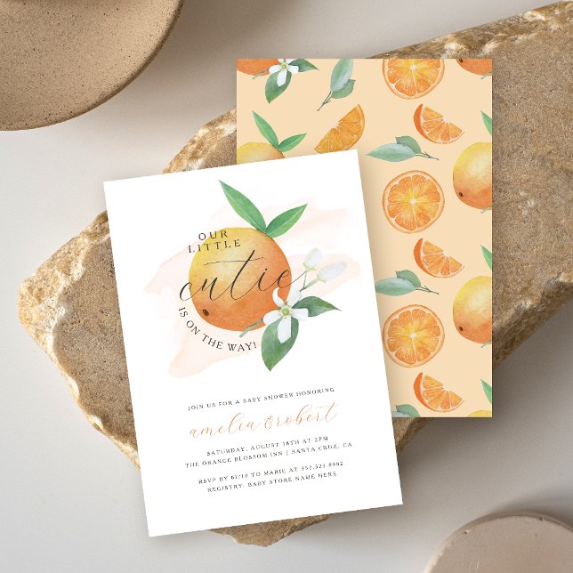 Our Little Cutie Watercolor Orange Baby Shower Invitation (Creator Uploaded)