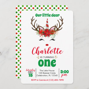 'Our Little Dear' Little Reindeer Girl Christmas Invitation