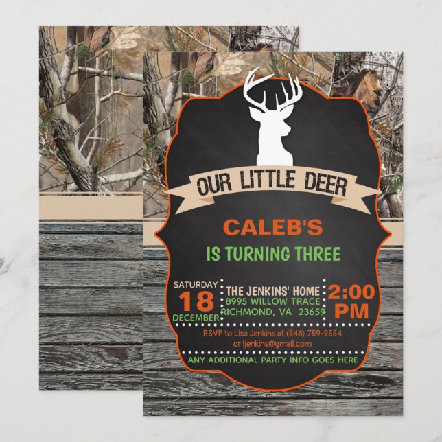 Our Little Deer Birthday Invitation - Boy (Front/Back)