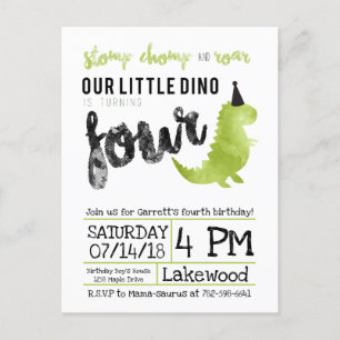 Our Little Dino Birthday Invitation Dinosaur Theme Postcard