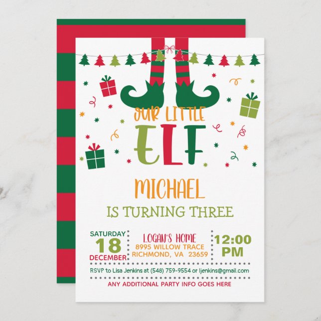 Our Little Elf Birthday Invitation - WH (Front/Back)