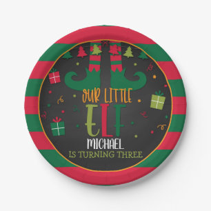 Our Little Elf Birthday Party Plate - Blk