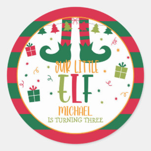 Our Little Elf Birthday Party Sticker - WH