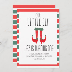 Our Little Elf- Elf Feet First Birthday Party Invitation