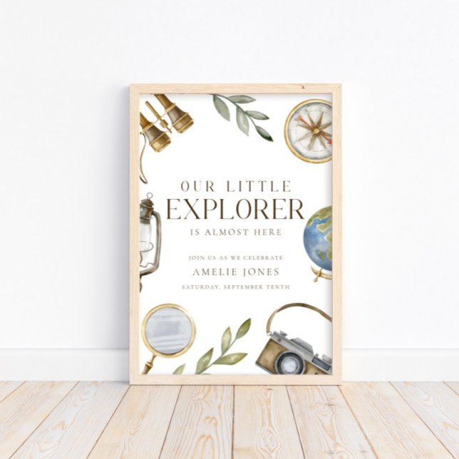 Our Little Explorer | Adventure Awaits Baby Shower Poster (Available for print & instant digital download!)