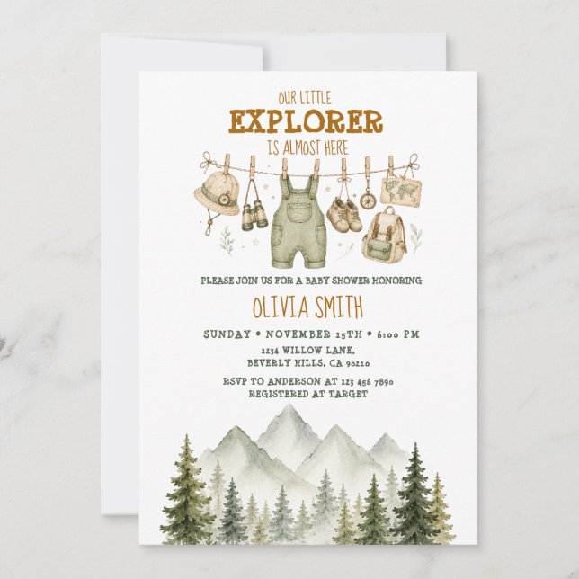 Our Little Explorer Is Almost Here Baby Shower Invitation (Front)