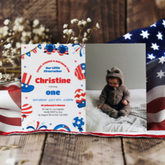 Our Little Firecracker 1st Birthday Party Photo Invitation