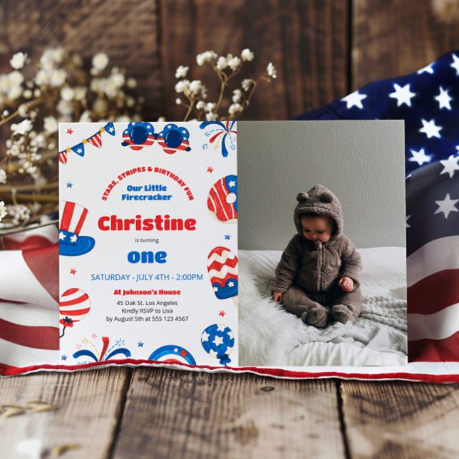 Our Little Firecracker 1st Birthday Party Photo Invitation (Creator Uploaded)