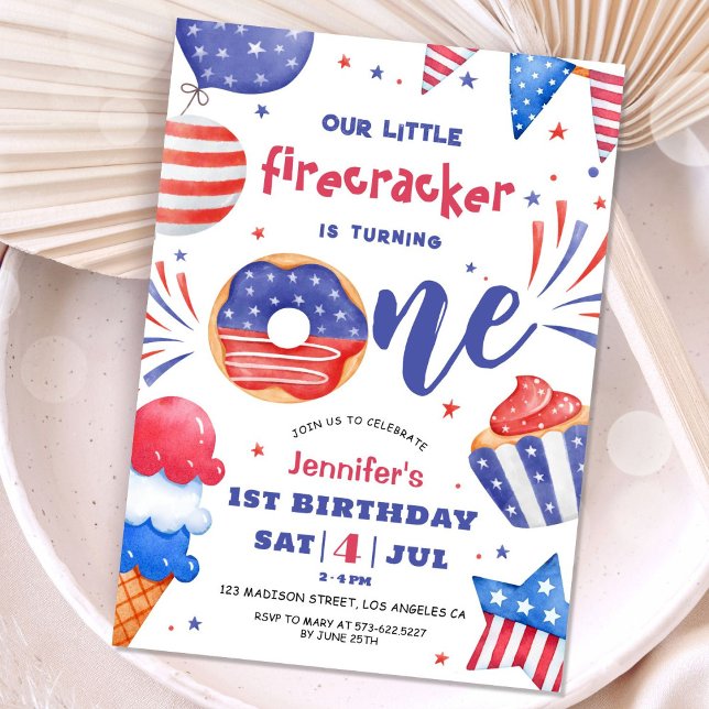 Our Little Firecracker 4th July 1st Birthday  Invitation (Creator Uploaded)