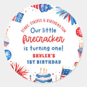 Our Little Firecracker 4th of July 1st Birthday Classic Round Sticker