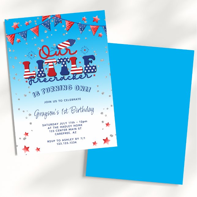 Our Little Firecracker Boy Blue 1st Birthday Invitation (Creator Uploaded)