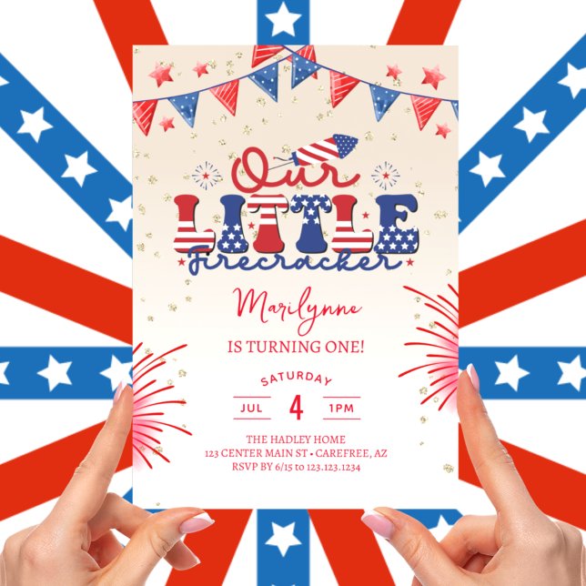 Our Little Firecracker Cream 1st Birthday Party Invitation (Creator Uploaded)