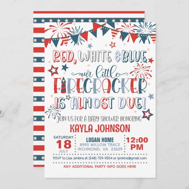 Our Little Firecracker is Almost Due Baby Shower Invitation (Front/Back)