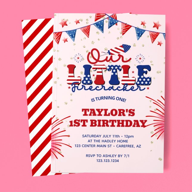 Our Little Firecracker Pink 1st Birthday Invitation (Creator Uploaded)